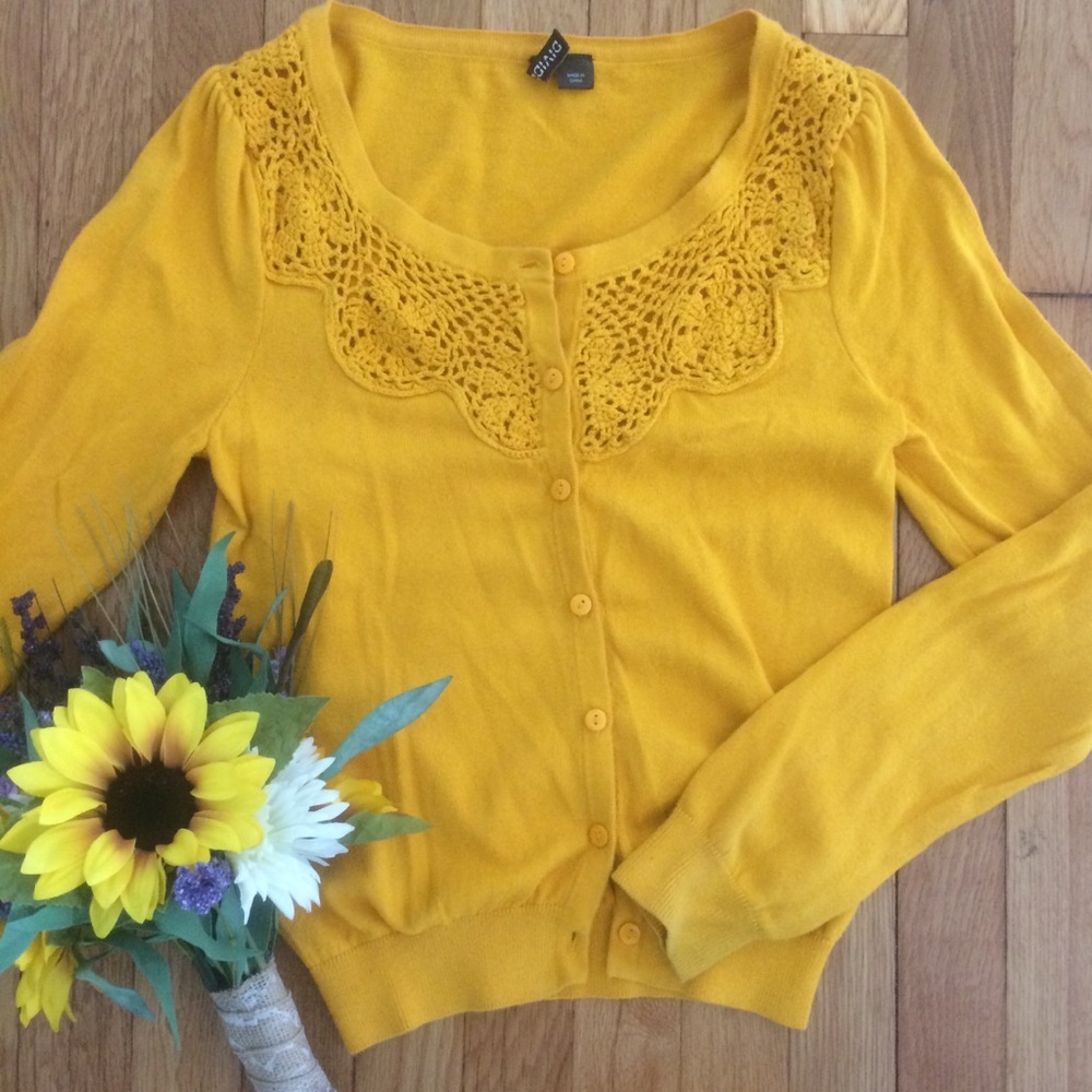 Mustard Crochet Cardigan